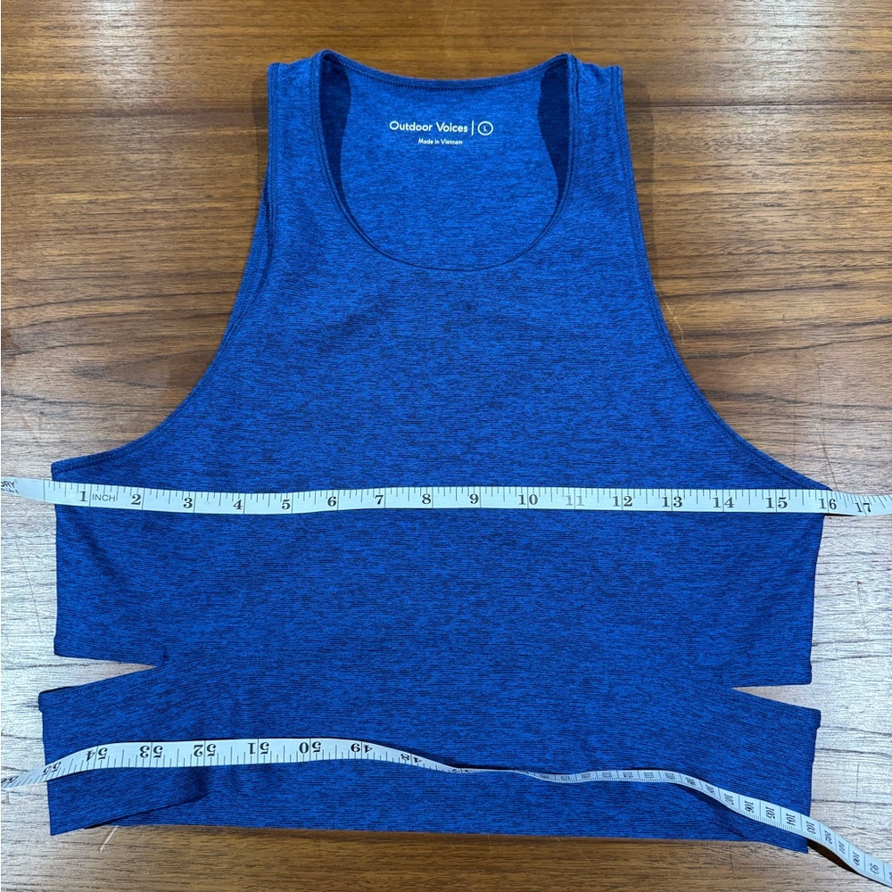 Outdoor Voices Blue Athena Crop Top Size L Cutout Workout Running Activewear - Picture 6 of 11
